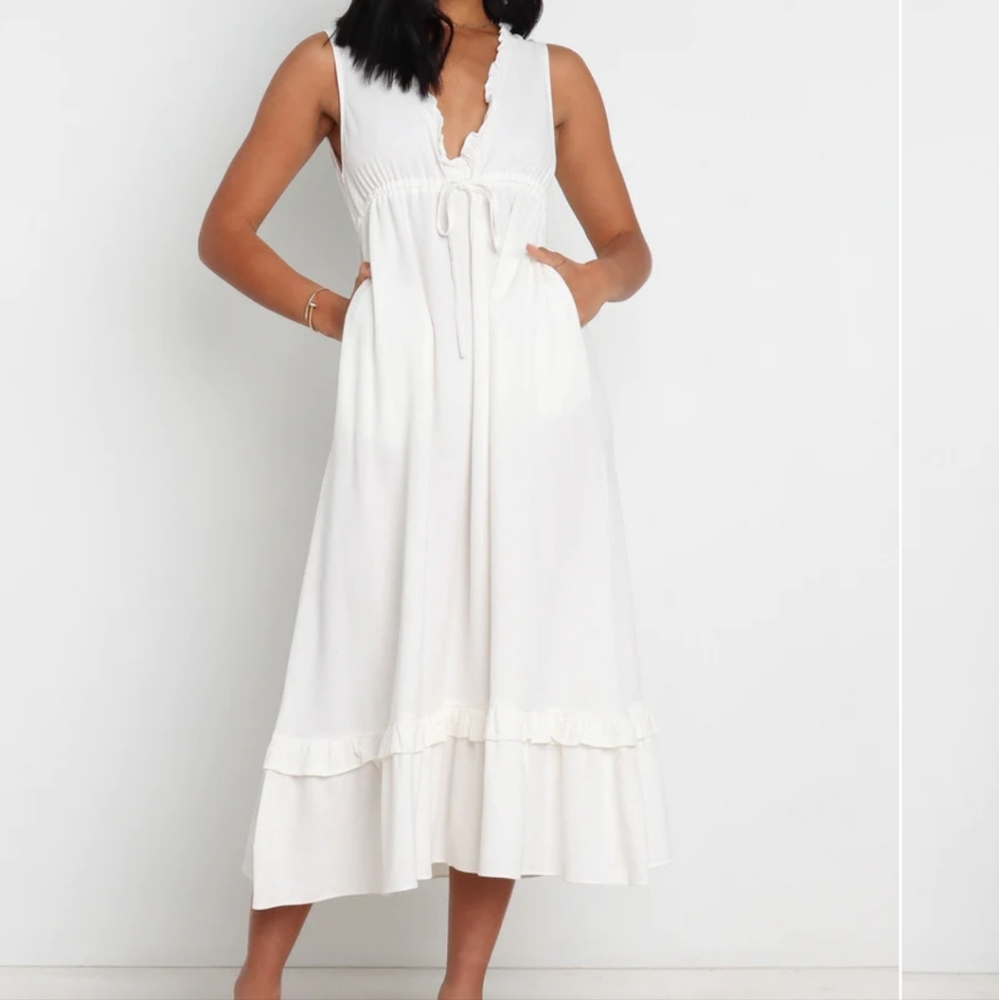 Petal & Pup White Sleeveless Ruffle Maxi Dress